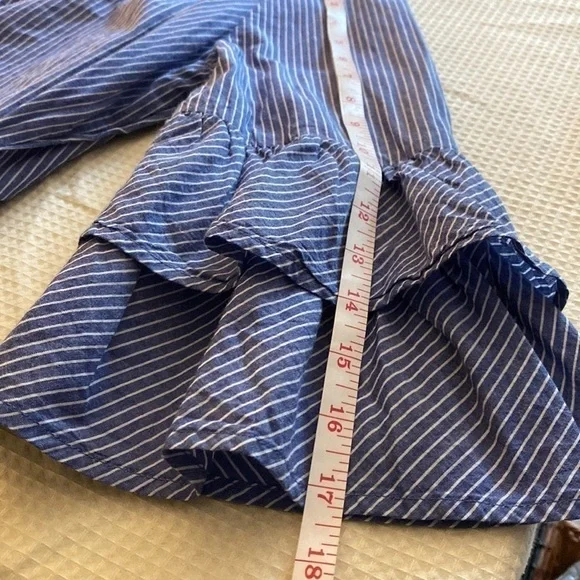 BEACH Lunch Lounge Collection Cotton Faux Wrap Shirt SzM Blue White Pin Stripe - Picture 15 of 16